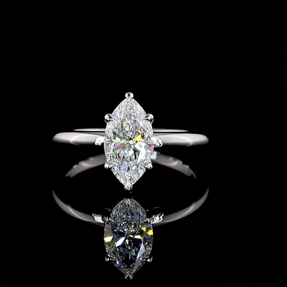 14K White Gold Marquise Cut Solitaire Ring with Lab-Grown D VVS2 Diamond - 1.53 Carat Total Diamond Weight, IGI Certified - Covaloro Fine Jewelry