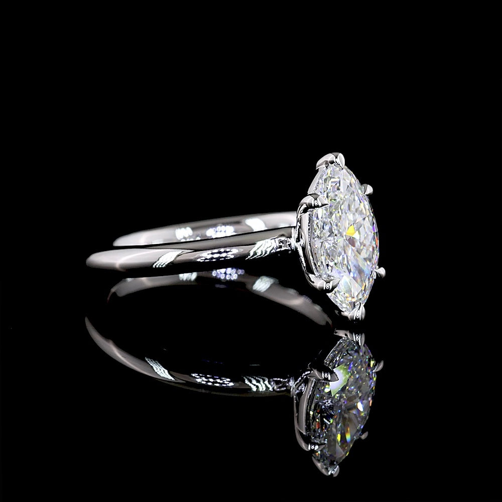 14K White Gold Marquise Cut Solitaire Ring with Lab-Grown D VVS2 Diamond - 1.53 Carat Total Diamond Weight, IGI Certified - Covaloro Fine Jewelry