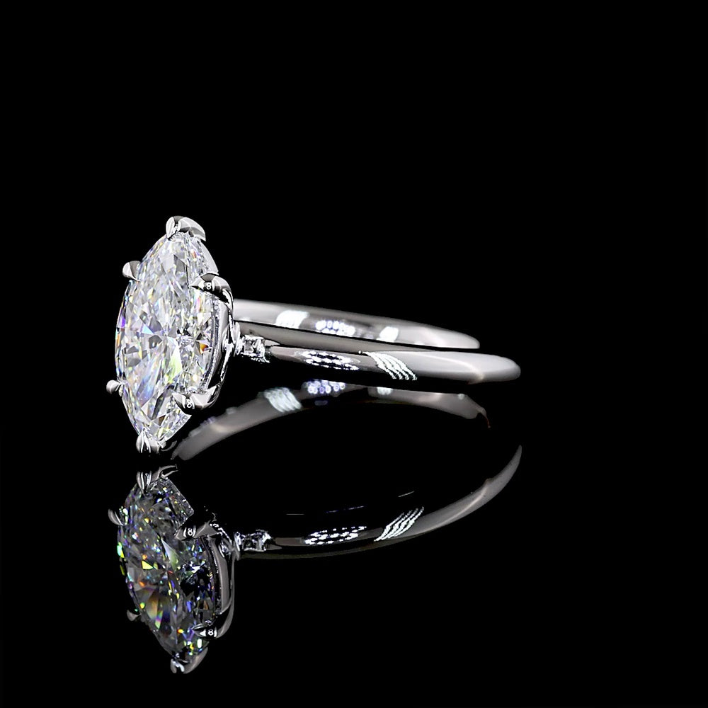 14K White Gold Marquise Cut Solitaire Ring with Lab-Grown D VVS2 Diamond - 1.53 Carat Total Diamond Weight, IGI Certified - Covaloro Fine Jewelry