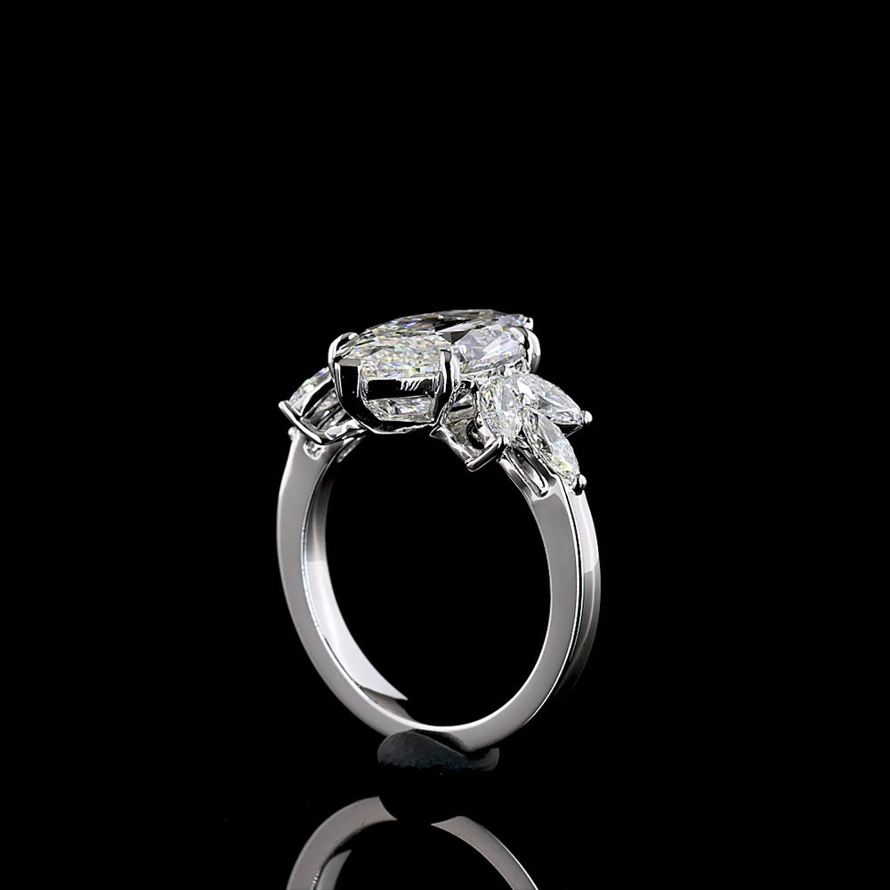 14K White Gold Marquise Cut Special Ring with F VVS2 Center Lab Diamond and Six Marquise Accents - 4.91 Carat Total Diamond Weight - Covaloro Fine Jewelry