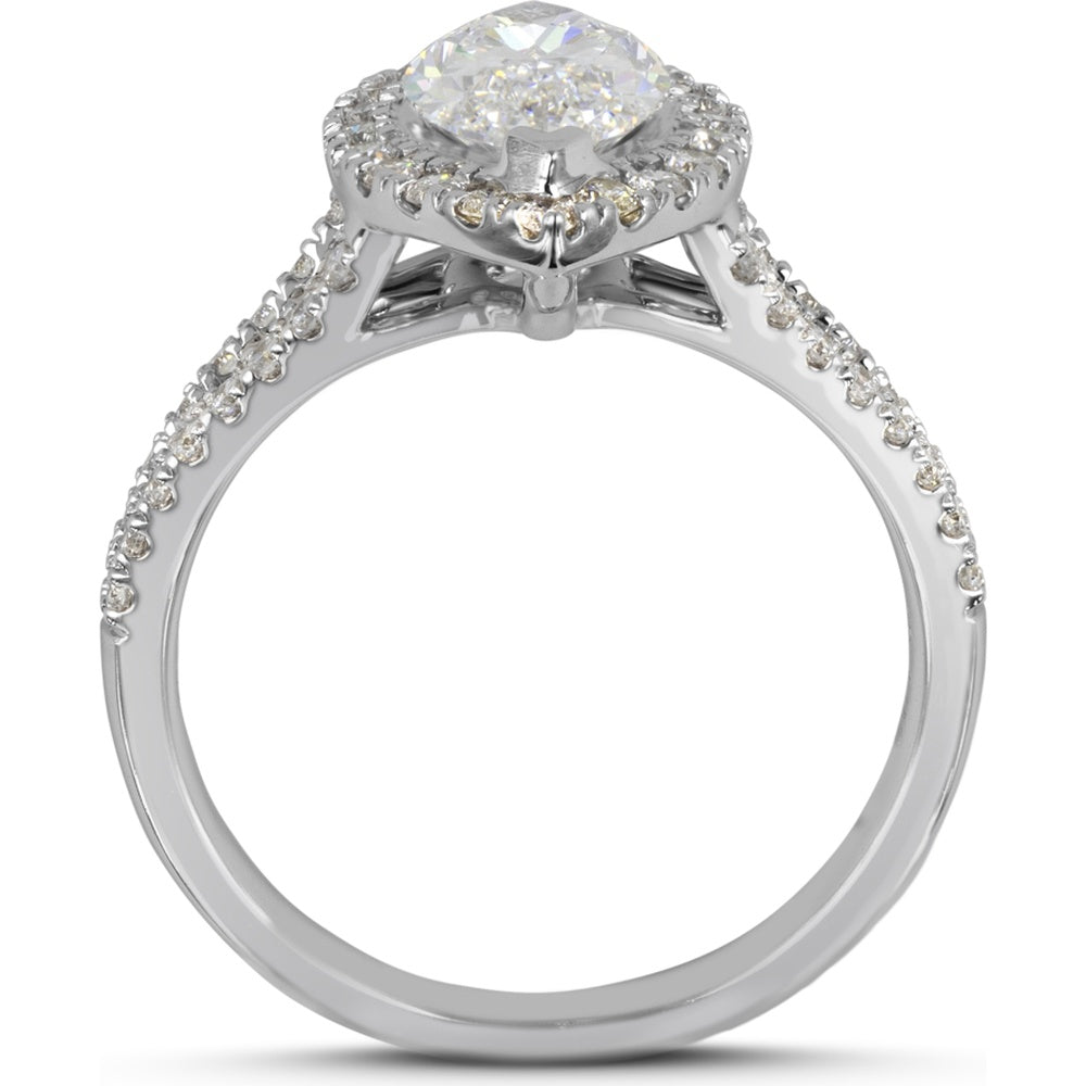 14K White Gold Marquise Cut Split Shank Halo Ring with 1.41 Carat Total Weight Lab Grown Diamonds (GIA Certified D VVS2 Center) - Covaloro Fine Jewelry
