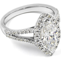 14K White Gold Marquise Cut Split Shank Halo Ring with 1.41 Carat Total Weight Lab Grown Diamonds (GIA Certified D VVS2 Center) - Covaloro Fine Jewelry