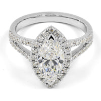 14K White Gold Marquise Cut Split Shank Lab Diamond Ring with Halo - 1.99 Total Carat Weight, E VS1 Center (1.51 Carats) - Covaloro Fine Jewelry