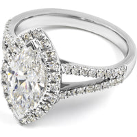 14K White Gold Marquise Cut Split Shank Lab Diamond Ring with Halo - 1.99 Total Carat Weight, E VS1 Center (1.51 Carats) - Covaloro Fine Jewelry