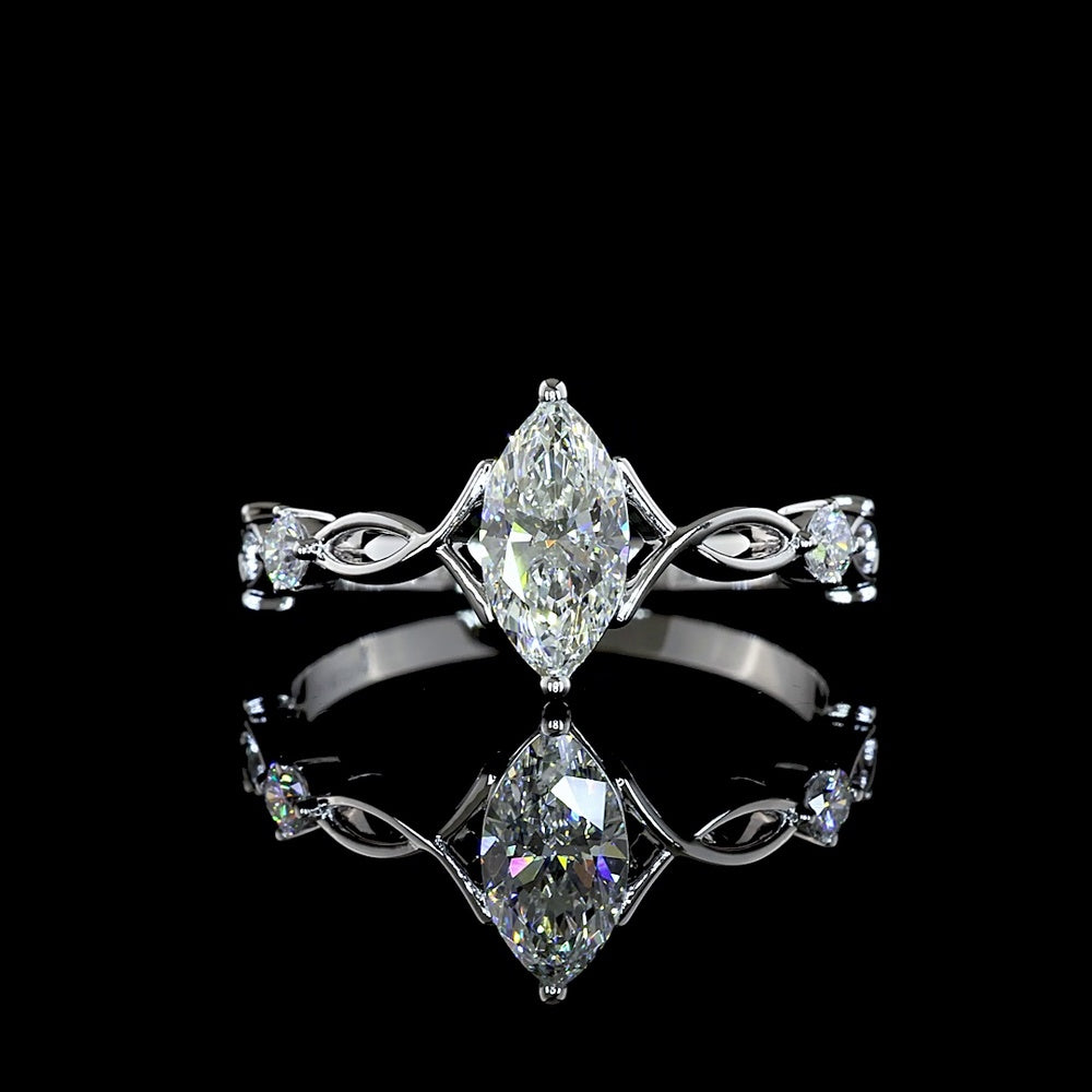 14K White Gold Marquise Cut Three Stone Ring with Lab Grown Diamonds - 0.60 Carats Total Diamond Weight - Covaloro Fine Jewelry