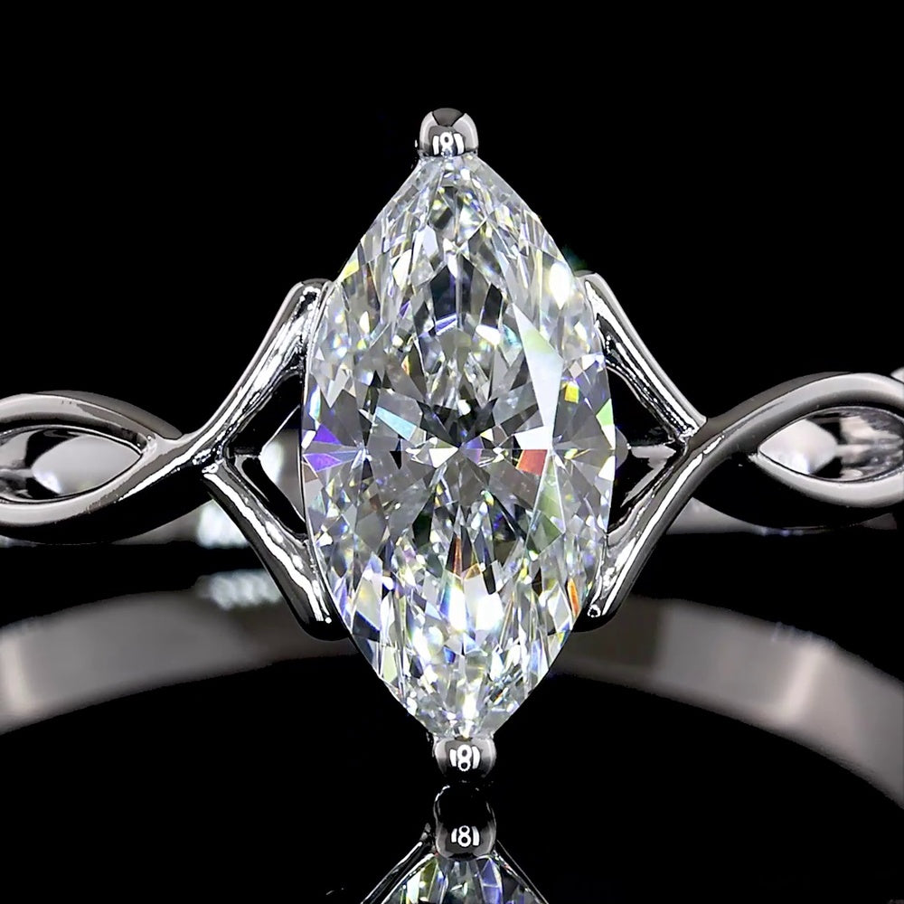 14K White Gold Marquise Cut Three Stone Ring with Lab Grown Diamonds - 0.60 Carats Total Diamond Weight - Covaloro Fine Jewelry