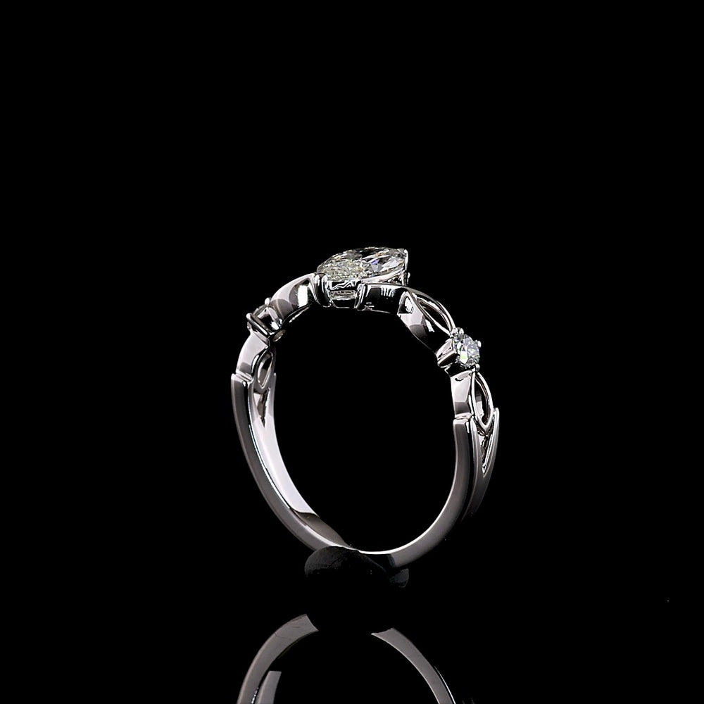 14K White Gold Marquise Cut Three Stone Ring with Lab Grown Diamonds - 0.60 Carats Total Diamond Weight - Covaloro Fine Jewelry