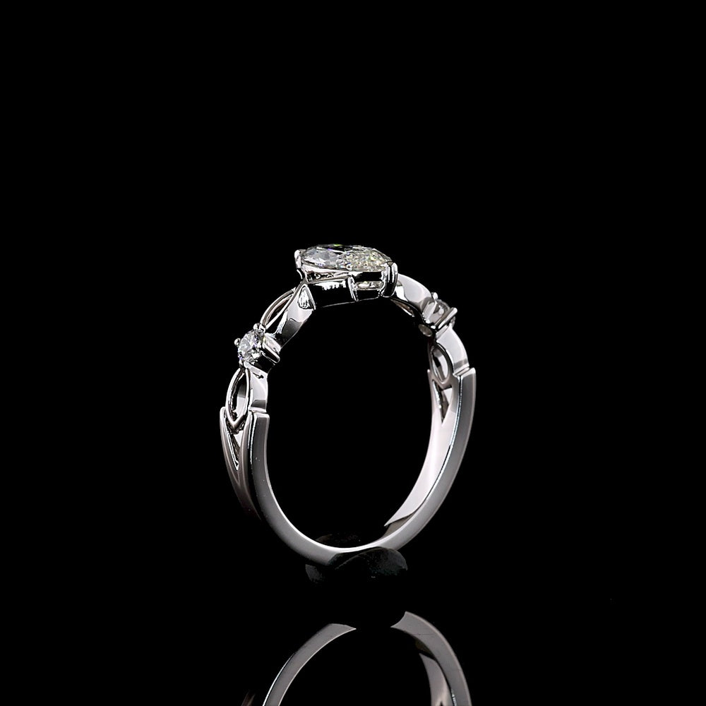 14K White Gold Marquise Cut Three Stone Ring with Lab Grown Diamonds - 0.60 Carats Total Diamond Weight - Covaloro Fine Jewelry