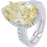 14K White Gold Marquise Cut Yellow Lab Grown Diamond Bridal Set with Pavé Halo and Split Shank - 7.50 Carat Total Diamond Weight