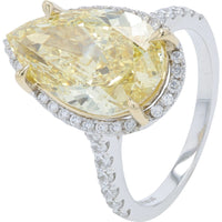 14K White Gold Marquise Cut Yellow Lab Grown Diamond Bridal Set with Pavé Halo and Split Shank - 7.50 Carat Total Diamond Weight