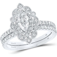 14K White Gold Marquise Diamond Halo Bridal Wedding Ring Set 1-1/4 Carat Total Weight (Certified)