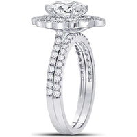 14K White Gold Marquise Diamond Halo Bridal Wedding Ring Set 1-1/4 Carat Total Weight (Certified)