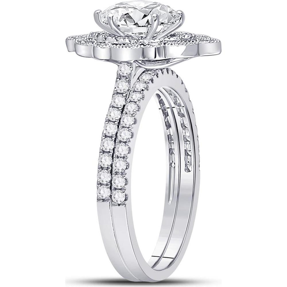 14K White Gold Marquise Diamond Halo Bridal Wedding Ring Set 1-1/4 Carat Total Weight (Certified)