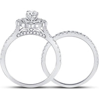 14K White Gold Marquise Diamond Halo Bridal Wedding Ring Set 1-1/4 Carat Total Weight (Certified)