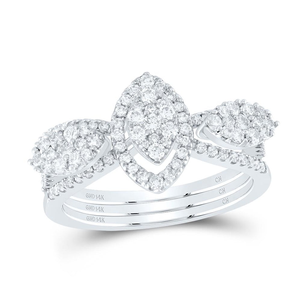 14K White Gold Marquise Diamond Ring - 7/8 Carat Total Diamond Weight