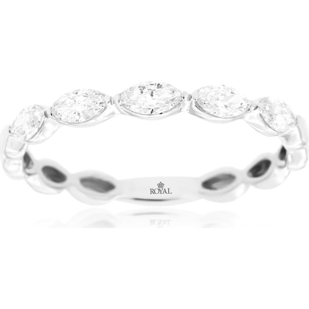 14K White Gold Marquise Diamond Wedding Band - 0.38 Carat Total Diamond Weight - Royal Jewelry