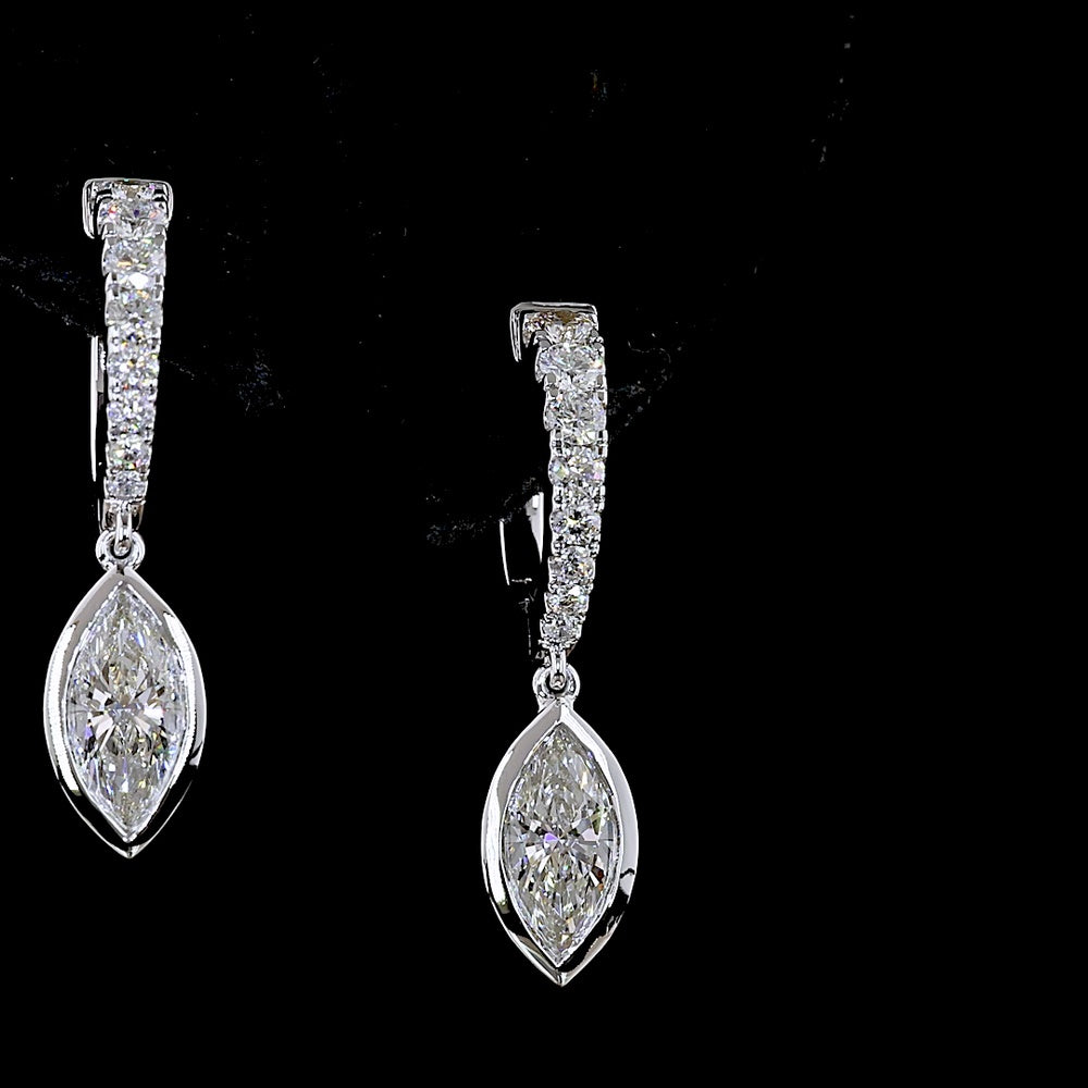 14K White Gold Marquise Drop Earrings with Bezel Set Lab Diamonds - 1.97 Carat Total Diamond Weight - Covaloro Fine Jewelry