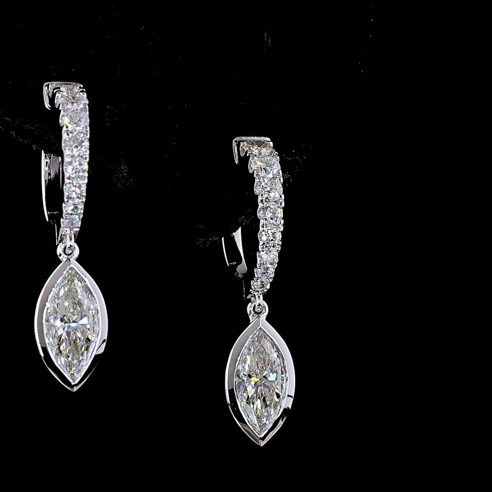 14K White Gold Marquise Drop Earrings with Bezel Set Lab Diamonds - 1.97 Carat Total Diamond Weight - Covaloro Fine Jewelry
