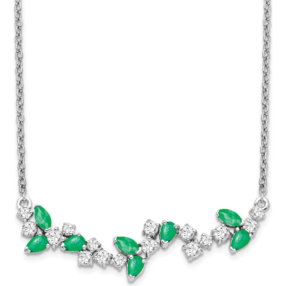 14K White Gold Marquise Emerald and Diamond Floral Bar Necklace - 0.26 Carat Total Gem Weight by Lumare Gioia