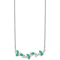 14K White Gold Marquise Emerald and Diamond Floral Bar Necklace - 0.26 Carat Total Gem Weight by Lumare Gioia
