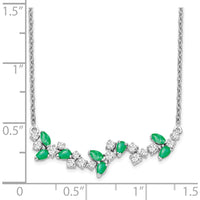 14K White Gold Marquise Emerald and Diamond Floral Bar Necklace - 0.26 Carat Total Gem Weight by Lumare Gioia