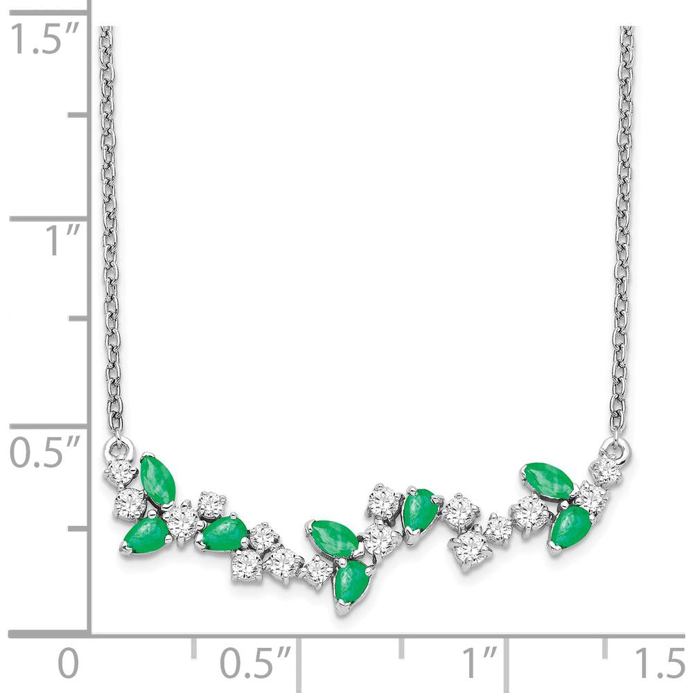 14K White Gold Marquise Emerald and Diamond Floral Bar Necklace - 0.26 Carat Total Gem Weight by Lumare Gioia