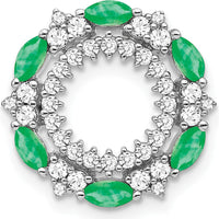 14K White Gold Marquise Emerald and Round Diamond Circle Pendant - 0.12 Carat Total Gem Weight by Lumare Gioia