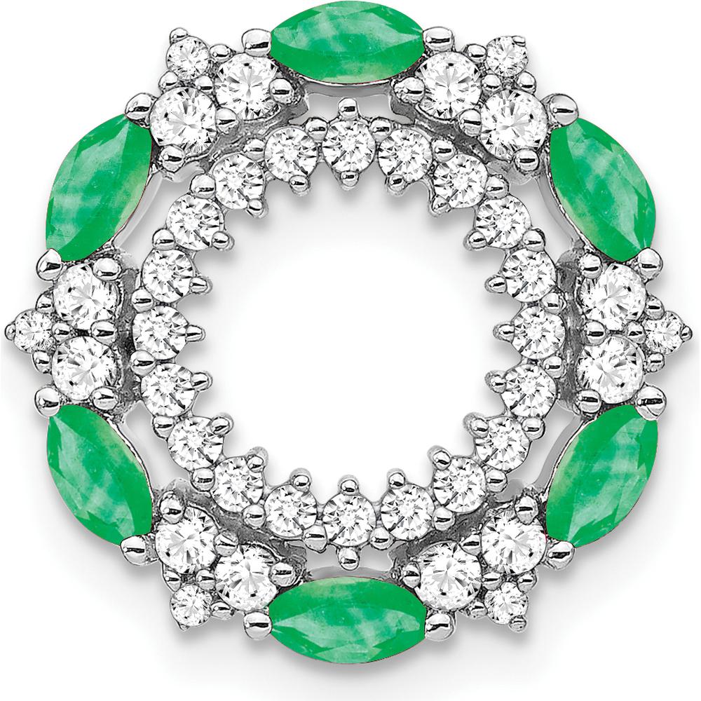 14K White Gold Marquise Emerald and Round Diamond Circle Pendant - 0.12 Carat Total Gem Weight by Lumare Gioia
