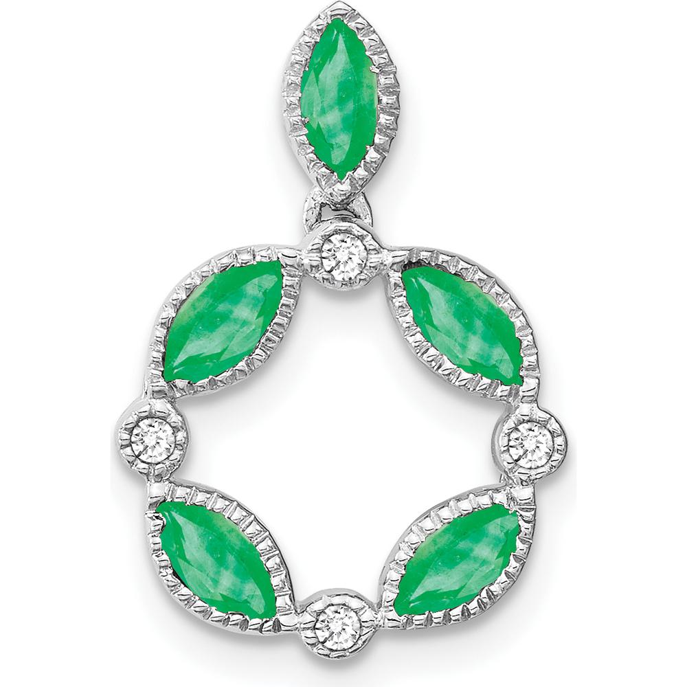 14K White Gold Marquise Emerald and Round Diamond Circle Pendant - 0.179 Carat Total Emerald Weight, 0.012 Carat Total Diamond Weight by Lumare Gioia