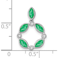 14K White Gold Marquise Emerald and Round Diamond Circle Pendant - 0.179 Carat Total Emerald Weight, 0.012 Carat Total Diamond Weight by Lumare Gioia