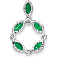 14K White Gold Marquise Emerald and Round Diamond Circle Pendant - 0.179 Carat Total Emerald Weight, 0.012 Carat Total Diamond Weight by Lumare Gioia