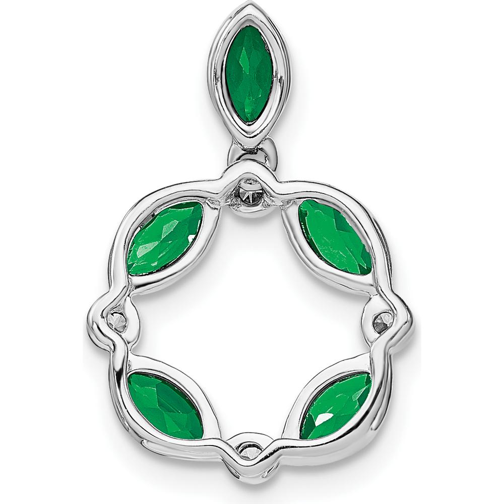 14K White Gold Marquise Emerald and Round Diamond Circle Pendant - 0.179 Carat Total Emerald Weight, 0.012 Carat Total Diamond Weight by Lumare Gioia