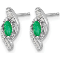 14K White Gold Marquise Emerald and Round Diamond Drop Earrings - 0.18 Carat Emerald, 0.015 Carat Diamond Total Weight. by Monteluci Fine Jewelry