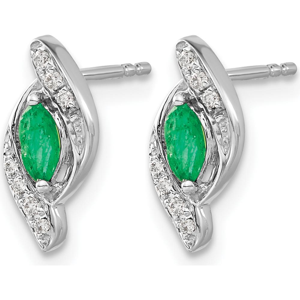 14K White Gold Marquise Emerald and Round Diamond Drop Earrings - 0.18 Carat Emerald, 0.015 Carat Diamond Total Weight. by Monteluci Fine Jewelry