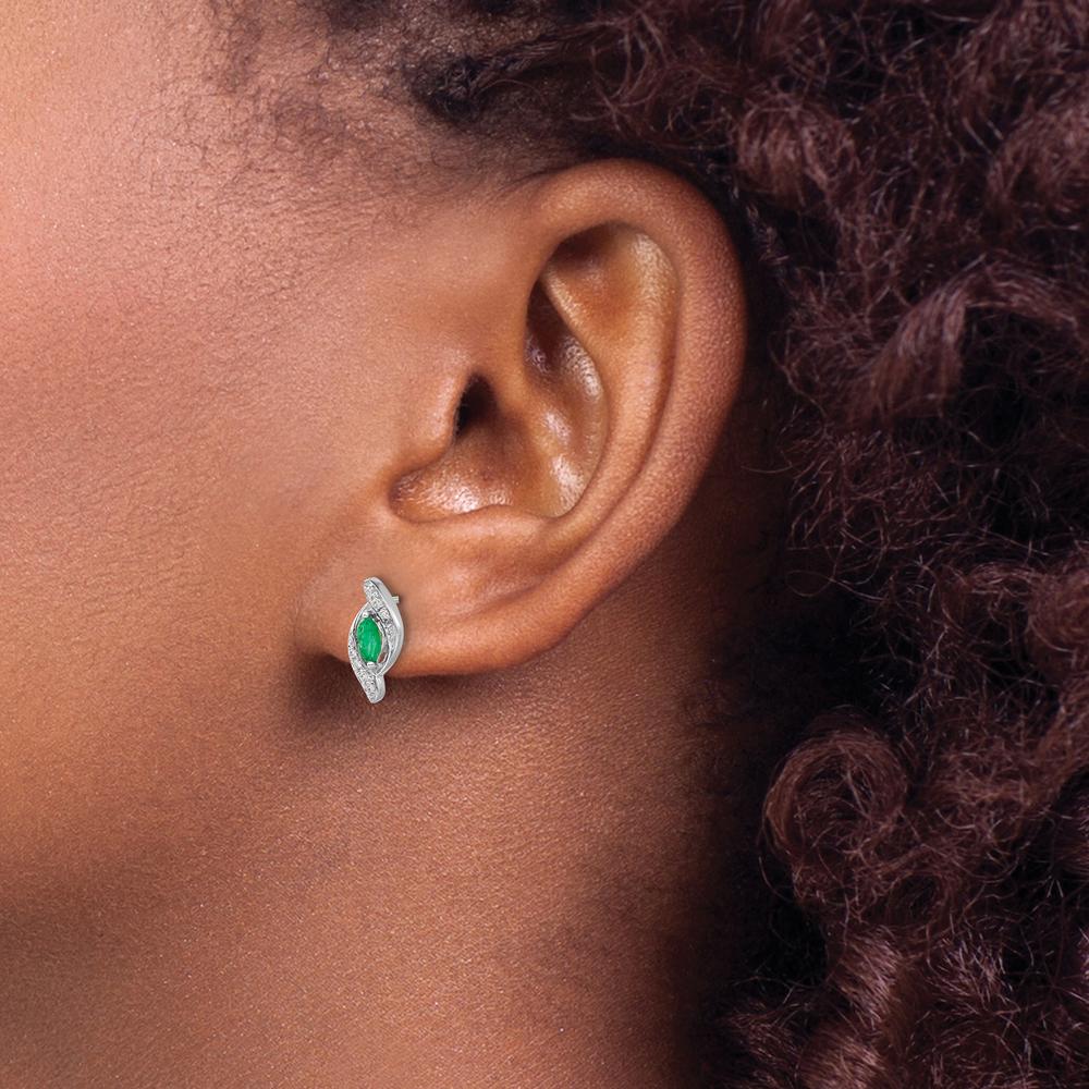 14K White Gold Marquise Emerald and Round Diamond Drop Earrings - 0.18 Carat Emerald, 0.015 Carat Diamond Total Weight. by Monteluci Fine Jewelry