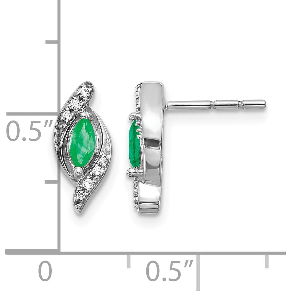 14K White Gold Marquise Emerald and Round Diamond Drop Earrings - 0.18 Carat Emerald, 0.015 Carat Diamond Total Weight. by Monteluci Fine Jewelry
