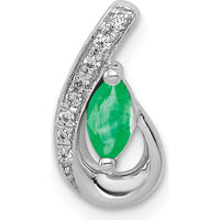 14K White Gold Marquise Emerald and Round Diamond Teardrop Pendant - 0.23 Carat Emerald, 0.03 Carat Total Diamond Weight by Lumare Gioia
