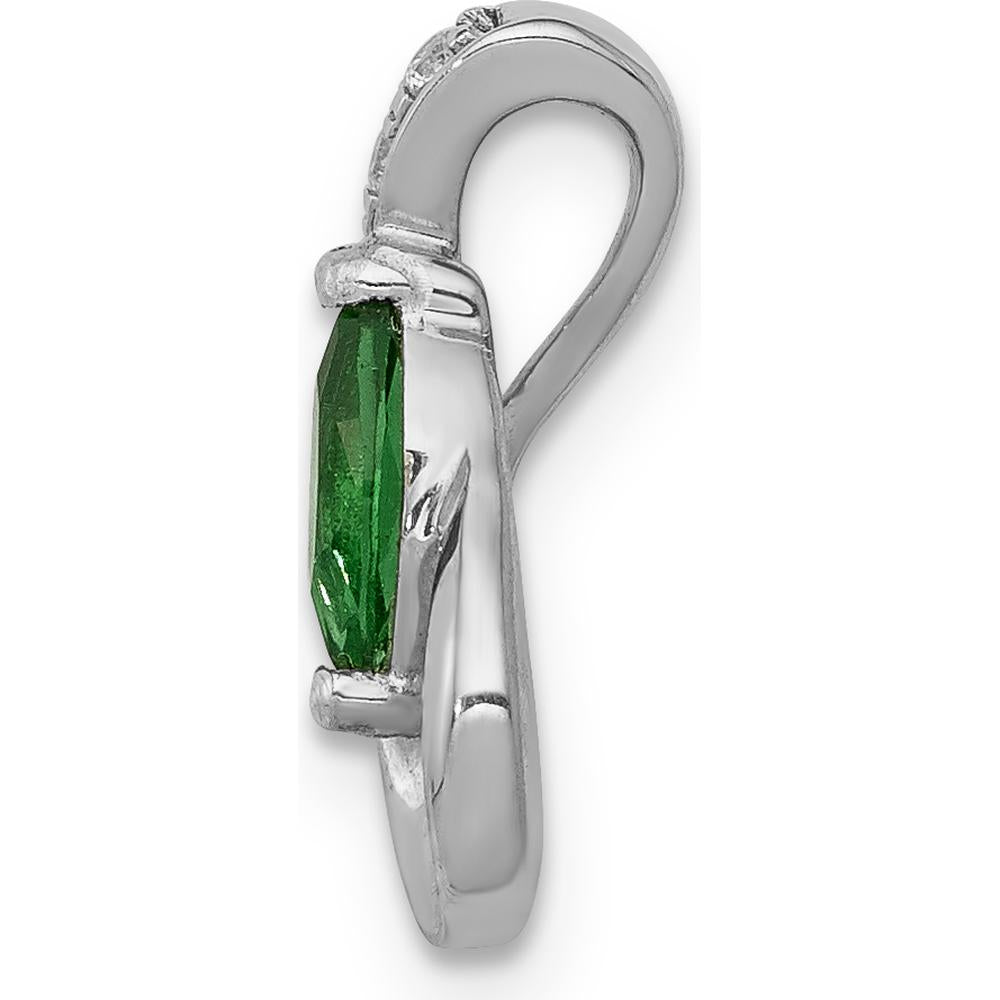 14K White Gold Marquise Emerald and Round Diamond Teardrop Pendant - 0.23 Carat Emerald, 0.03 Carat Total Diamond Weight by Lumare Gioia