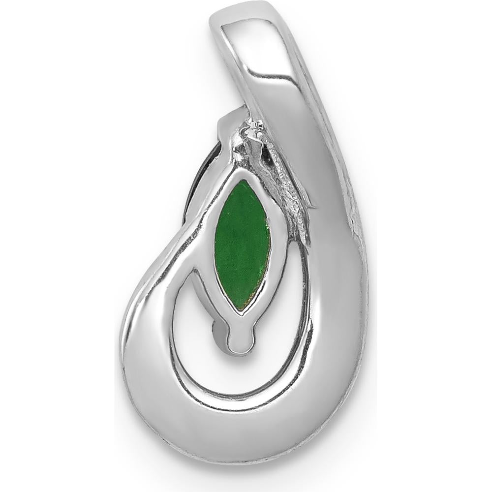 14K White Gold Marquise Emerald and Round Diamond Teardrop Pendant - 0.23 Carat Emerald, 0.03 Carat Total Diamond Weight by Lumare Gioia