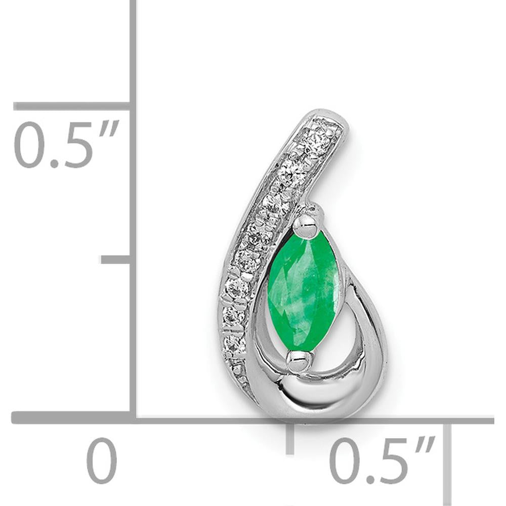 14K White Gold Marquise Emerald and Round Diamond Teardrop Pendant - 0.23 Carat Emerald, 0.03 Carat Total Diamond Weight by Lumare Gioia
