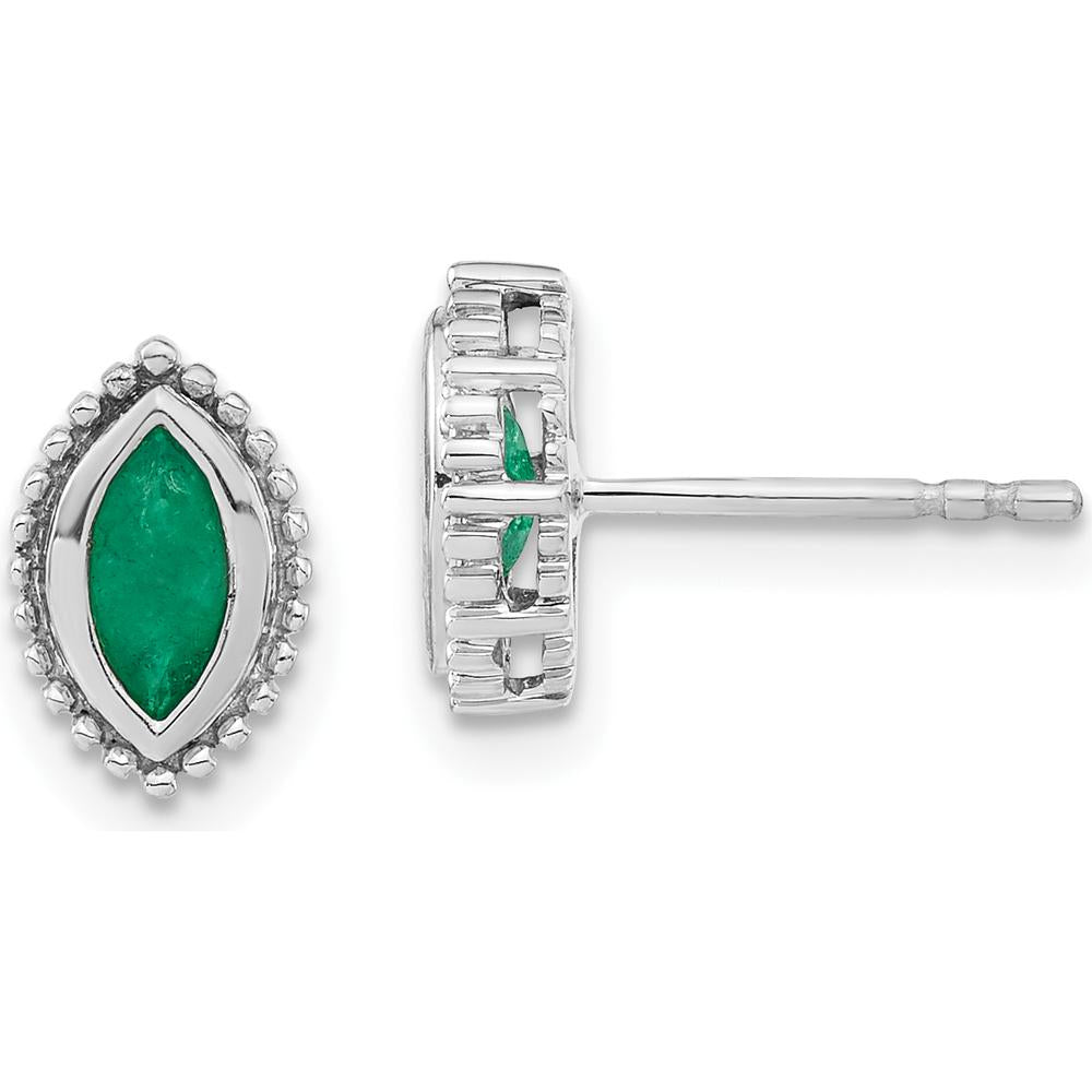 14K White Gold Marquise Emerald Post Earrings - 0.25 Carat Total Emerald Weight by Monteluci Fine Jewelry