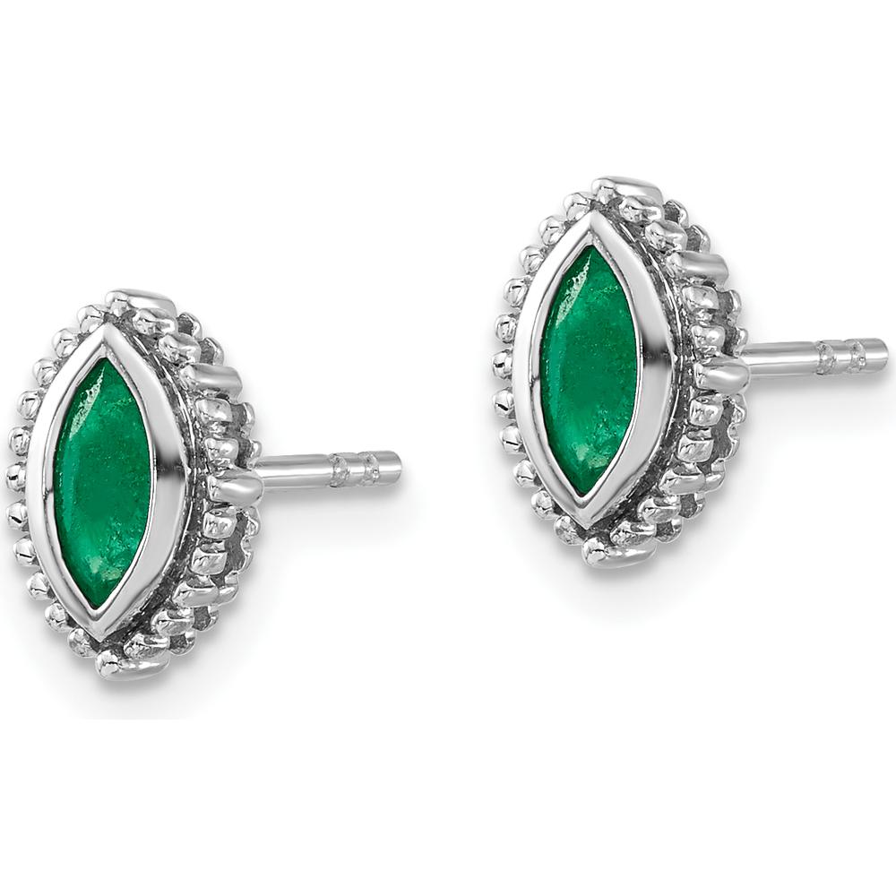 14K White Gold Marquise Emerald Post Earrings - 0.25 Carat Total Emerald Weight by Monteluci Fine Jewelry