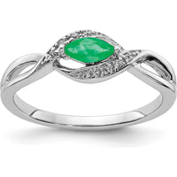 14K White Gold Marquise Emerald Ring with Round Diamonds - 0.19 Carat Emerald, 0.04 Carat Total Diamond Weight by 0