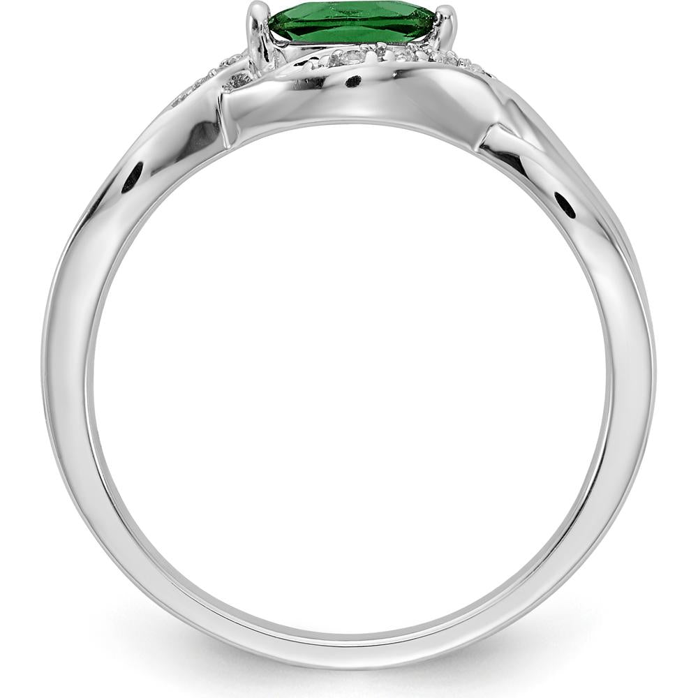 14K White Gold Marquise Emerald Ring with Round Diamonds - 0.19 Carat Emerald, 0.04 Carat Total Diamond Weight by 0