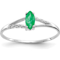 14K White Gold Marquise Emerald Ring with Split Band - 0.25 Carat Natural Gemstone by Oro Pregiato