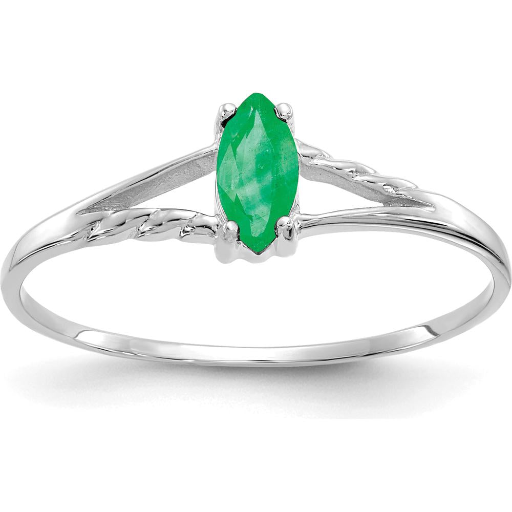 14K White Gold Marquise Emerald Ring with Split Band - 0.25 Carat Natural Gemstone by Oro Pregiato