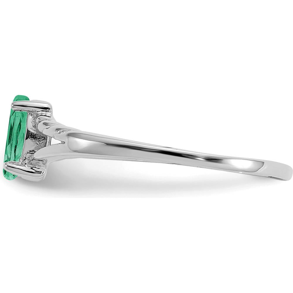 14K White Gold Marquise Emerald Ring with Split Band - 0.25 Carat Natural Gemstone by Oro Pregiato