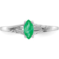14K White Gold Marquise Emerald Ring with Split Band - 0.25 Carat Natural Gemstone by Oro Pregiato