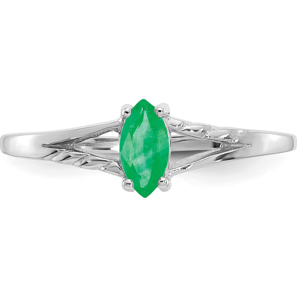 14K White Gold Marquise Emerald Ring with Split Band - 0.25 Carat Natural Gemstone by Oro Pregiato