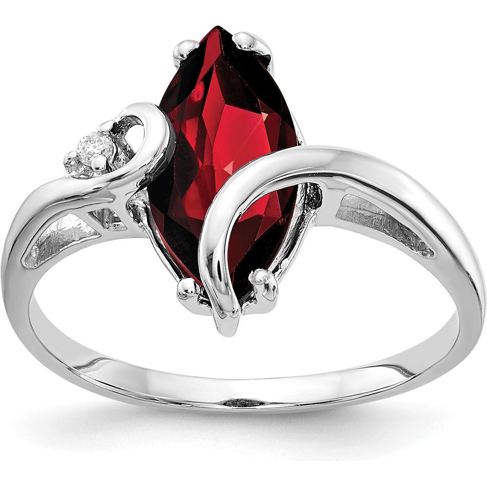 14K White Gold Marquise Garnet and Diamond Accent Ring - 2.00 Carat Garnet and 0.012 Carat Diamond Total Weight by Monteluci Fine Jewelry